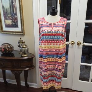 Talbots Colorful Textured Sleeveless Midi Dress Expose Gold Back Zip POCKETS 24W
